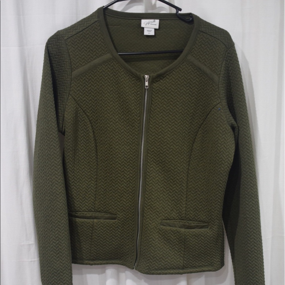 Green bomber zipper jacket