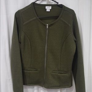 Green bomber zipper jacket