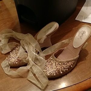 Unique beaded and ribbon shoes
