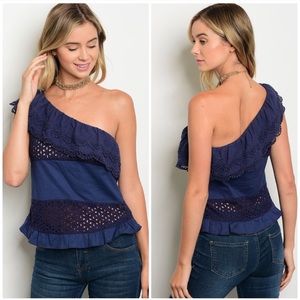 🎉HP 🎉 Navy Eyelet One Shoulder Top