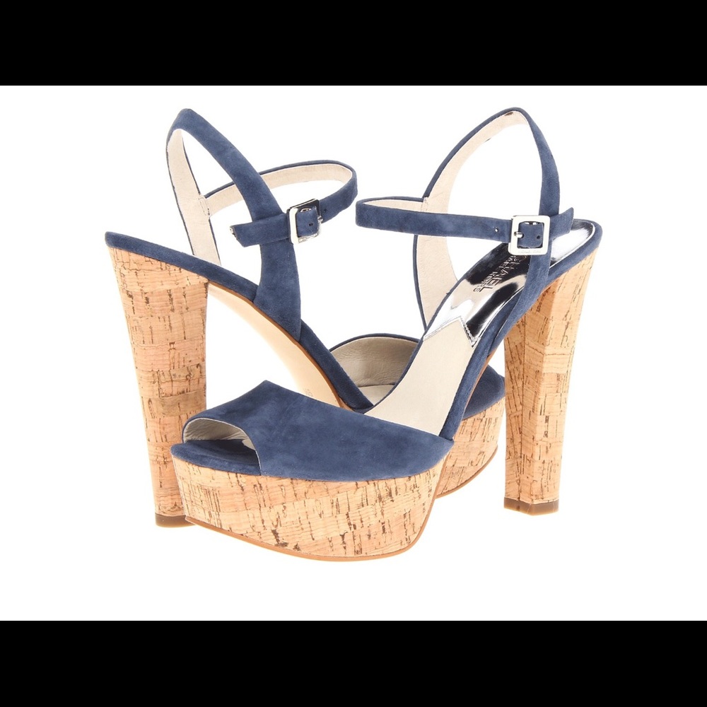 Blue Suede Sandal Platform Cork Heel 11