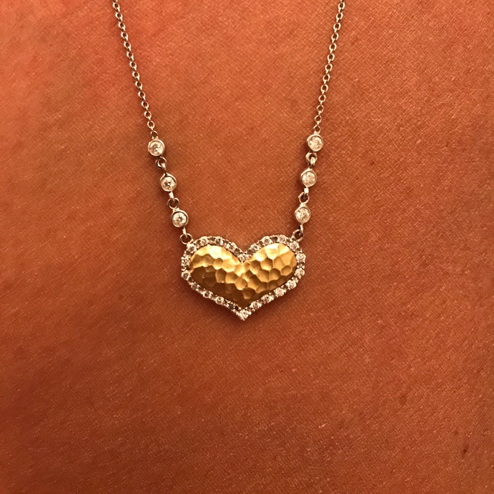 Diamond and gold heart necklace & white gold chain