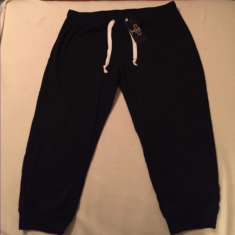 1X capri length loungewear pant w/tie waist-black