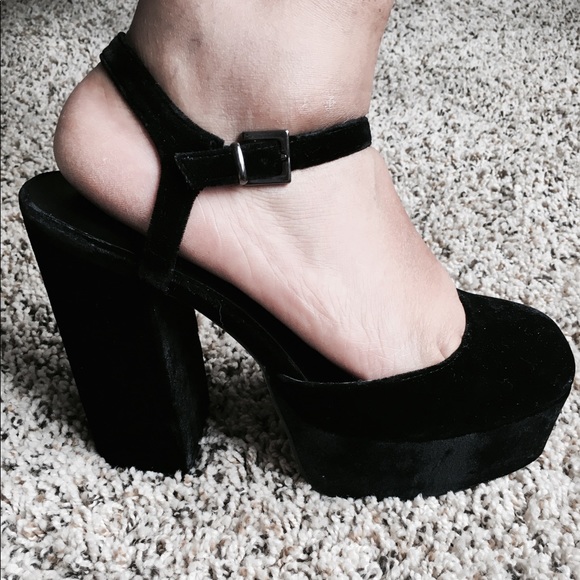 ASOS Black velvet platform shoes Size 10 - Picture 1 of 8
