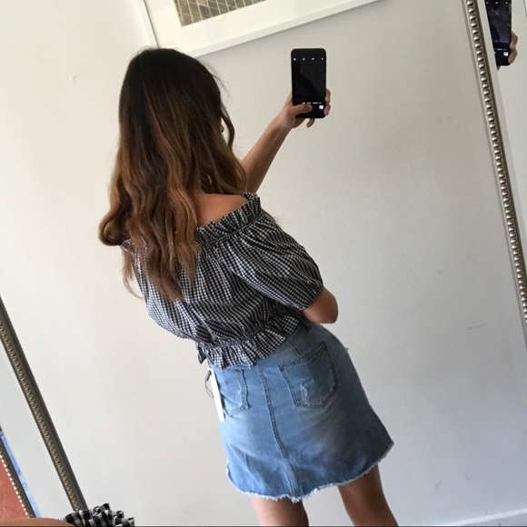 Cherry Blossom Distressed High Waist Denim Skirt - Picture 4 of 4