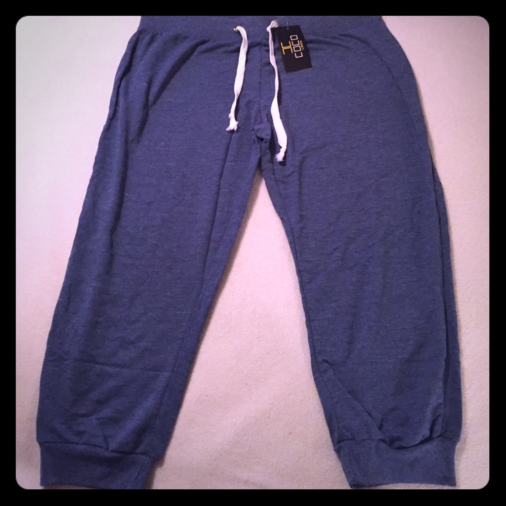 1X capri length loungewear pant w/tie waist/blue