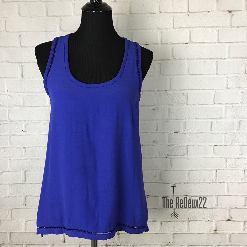 Zara Blue Tank Cami With Trim Detail Size Sm