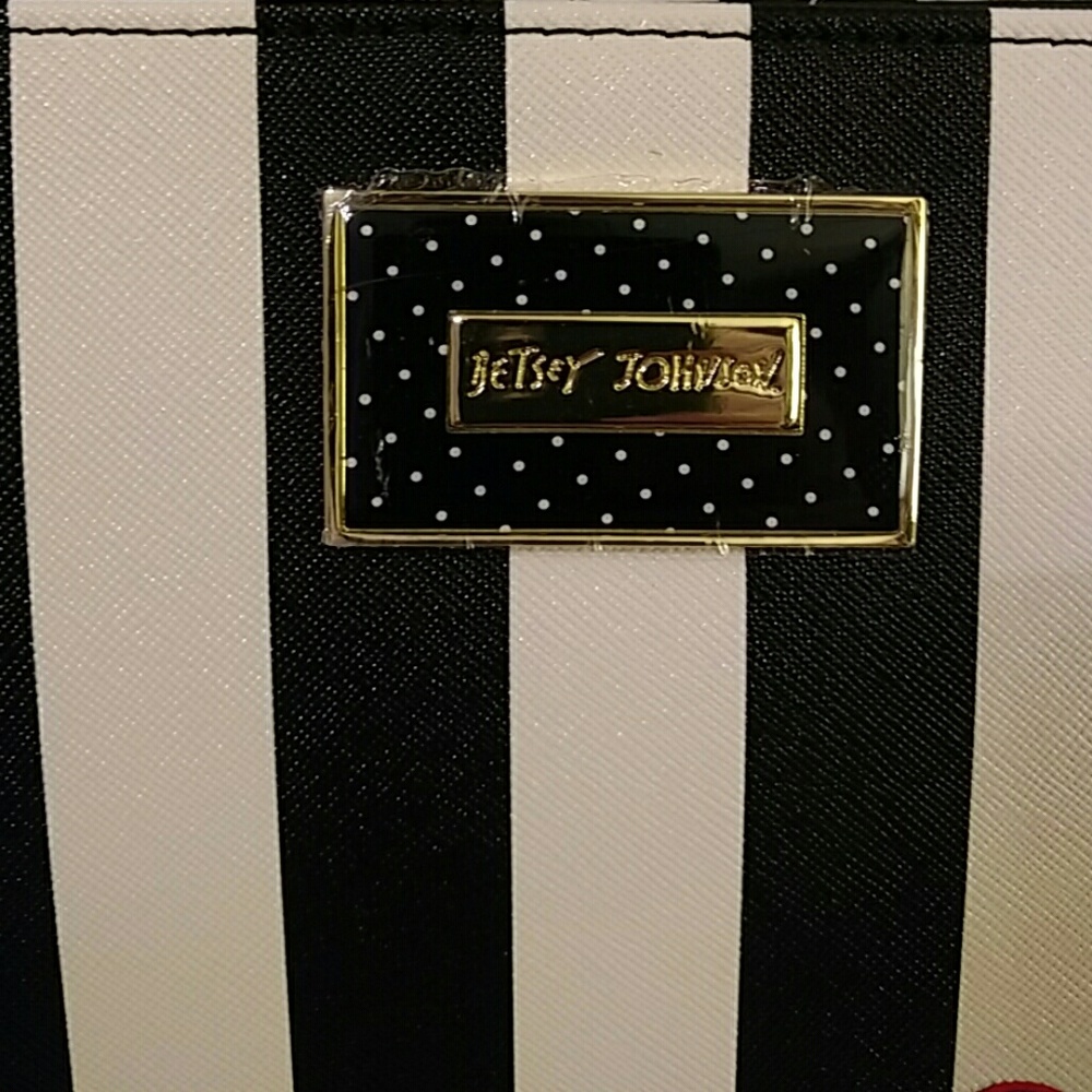Betsey Johnson cosmetic bag blk wht flower NWT - Picture 3 of 7