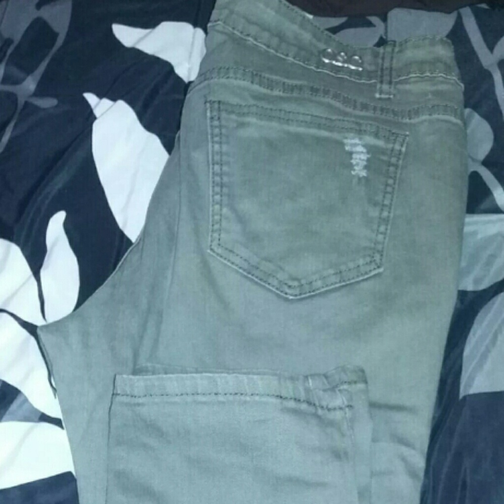 Army green skinny jeans