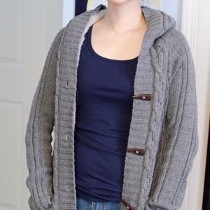 Gray fleece lined knit house robe