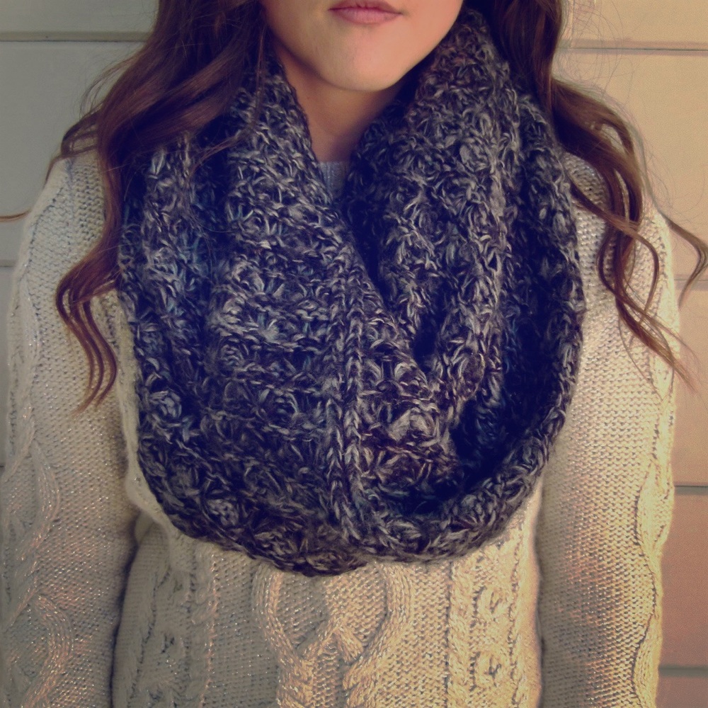Gray knit infinity scarf