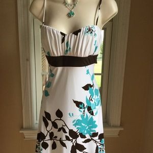 EUC Adorable Aqua, Brown and White Floral Dress