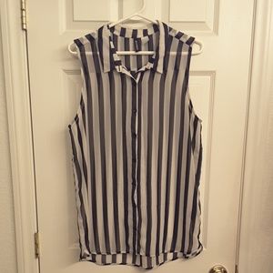 Black and white striped button down blouse