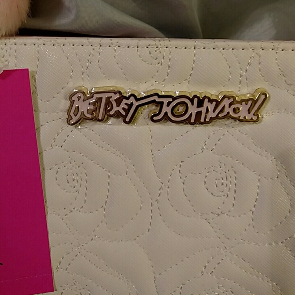 Betsey johnson cosmetic bag blk wht pale pink NWT - Picture 2 of 7