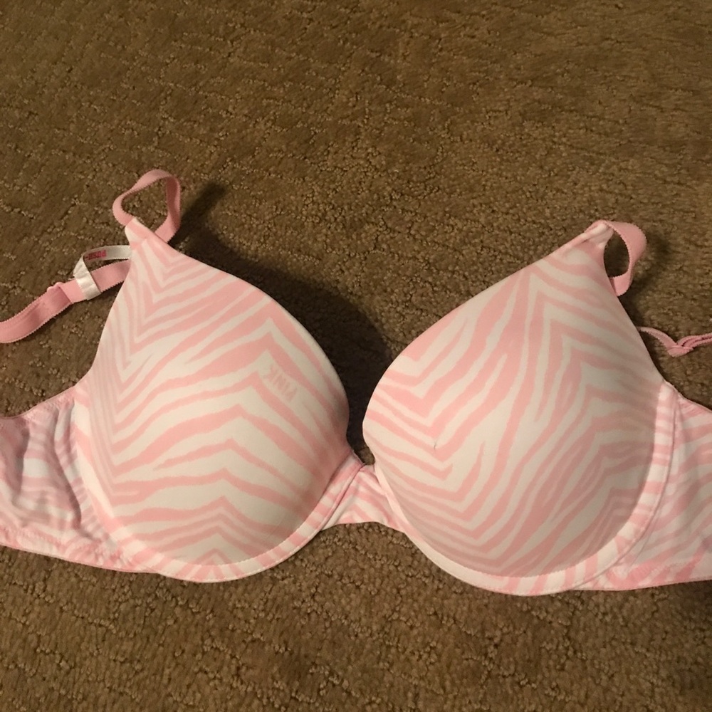 Victoria's Secret pink and white push up bra