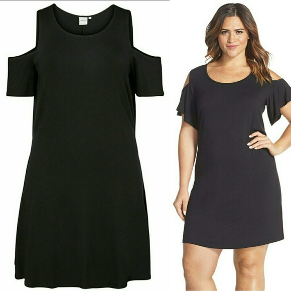 HPASOS Curve Black Cold Shoulder Dress Plus - Picture 2 of 7
