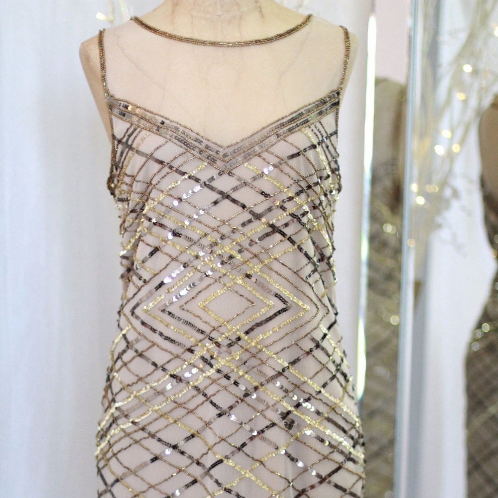Nude dress with gold and black sequin