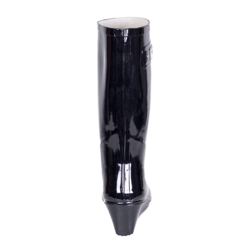 Women's Rubber Rain Boots, Wedge Wellies, Black - Picture 3 of 6
