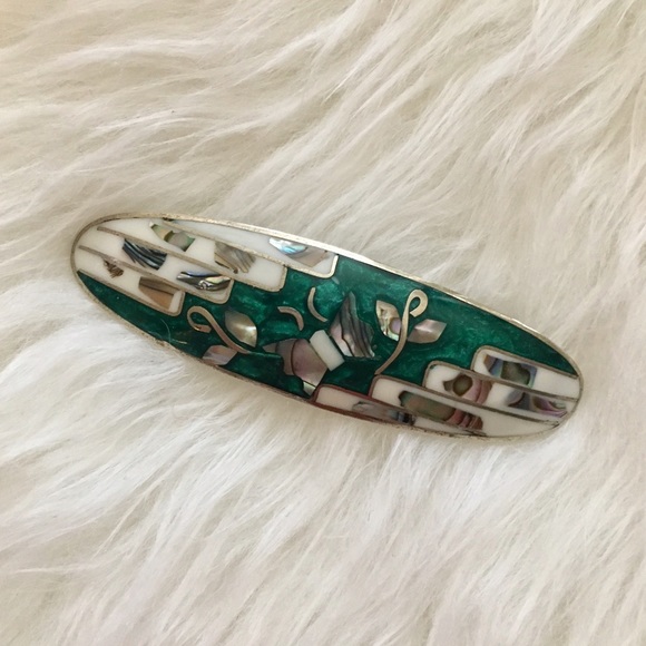 Vintage Accessories - ’80s / Teal Shell Inlay Barrette