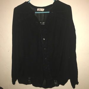 Black sheer/lace long sleeve hollister shirt