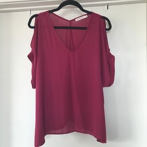 Lush Cold Shoulder V Neck Blouse