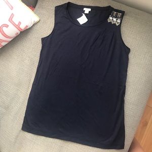 Navy Jcrew tank top jeweled sequin shoulder