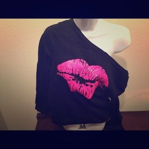 Off brand "kiss" one shoulder sweat shirt.