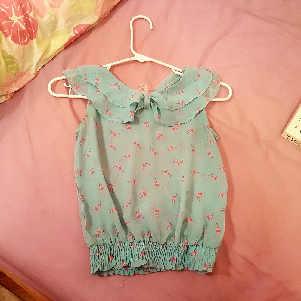 Light blue flamingo pattern top