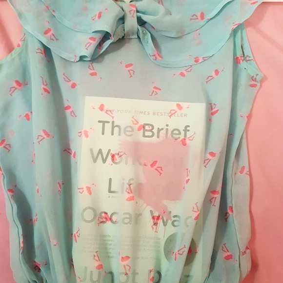 Light blue flamingo pattern top - Picture 4 of 4