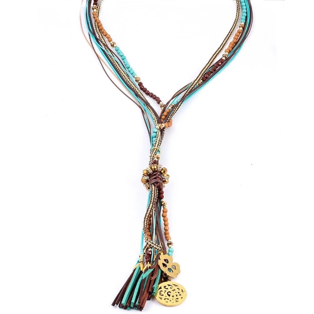 ✨Beaded Multi Charm Tassle Necklace✨ - Picture 1 of 4