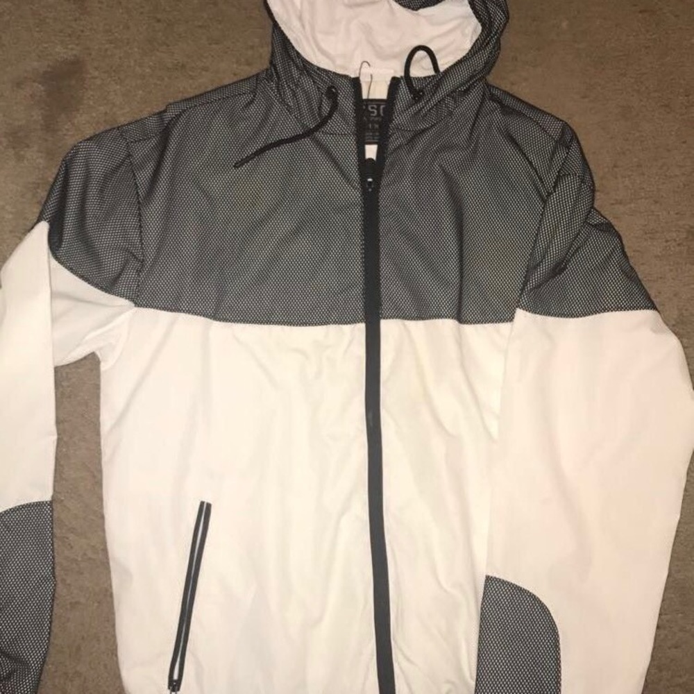White and black wind breaker champs jacket