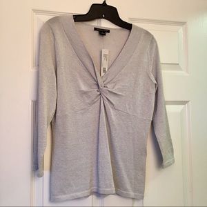 August Silk Silver Metallic Knit Blouse