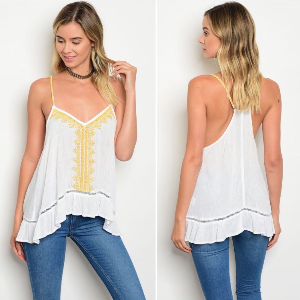 Ivory and Gold Lace Ruffle Racerback Hi Lo Cami