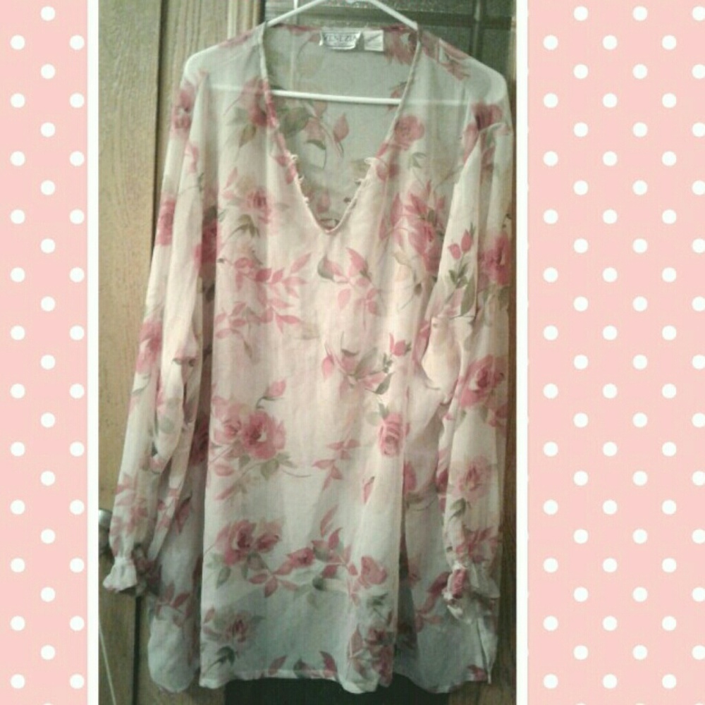 Pink Floral Sheer Blouse