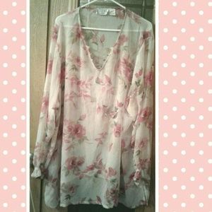 Pink Floral Sheer Blouse
