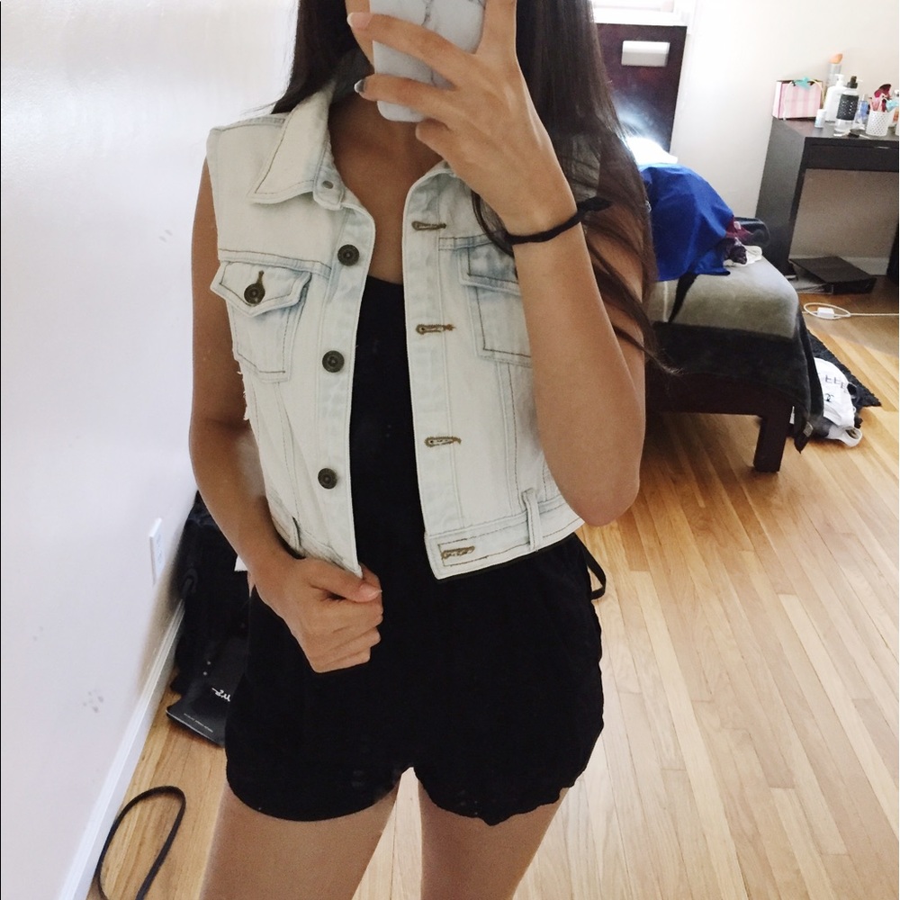 distressed light wash denim jacket