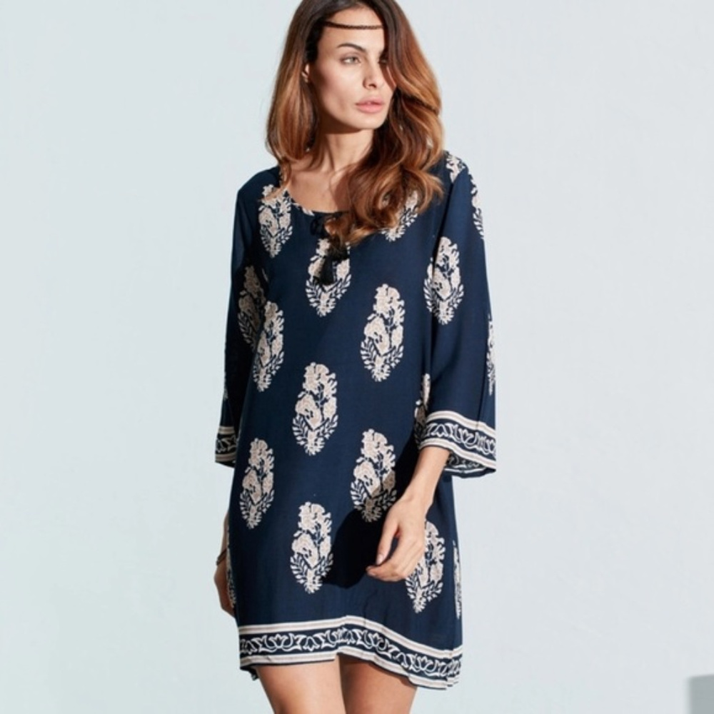 Elegant Retro 3/4 Sleeve Mini Tunic Loose Dress - Picture 1 of 8