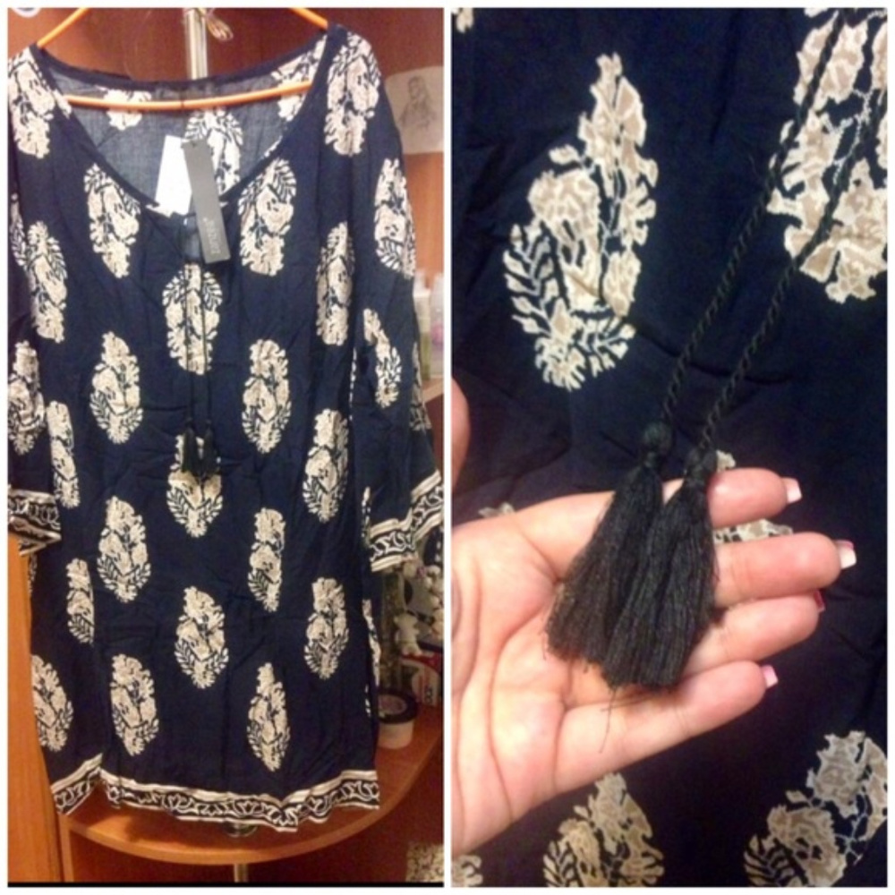 Elegant Retro 3/4 Sleeve Mini Tunic Loose Dress - Picture 6 of 8