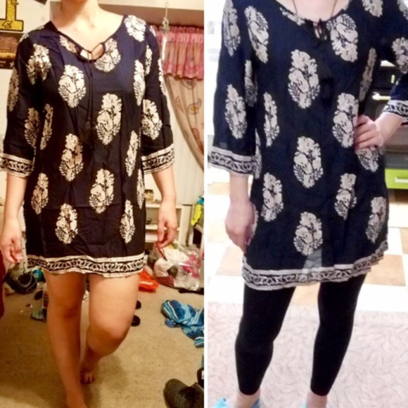 Elegant Retro 3/4 Sleeve Mini Tunic Loose Dress - Picture 2 of 8