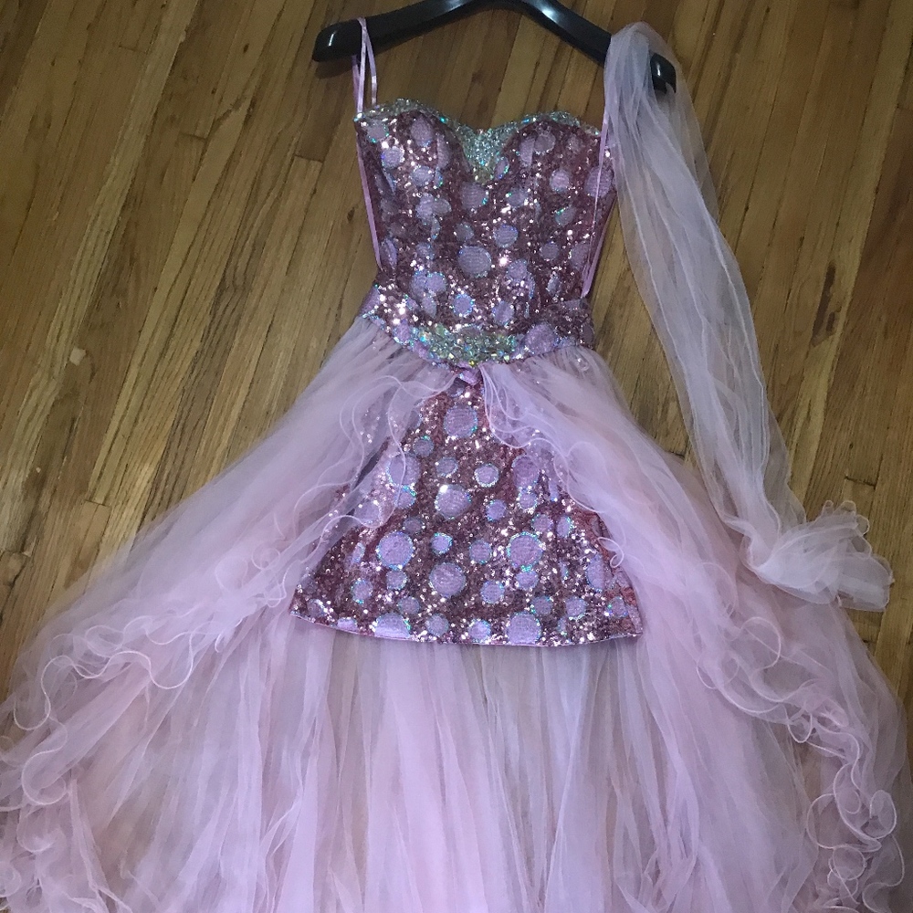 Pink Sequence Dress With Detachable Matching Skirt