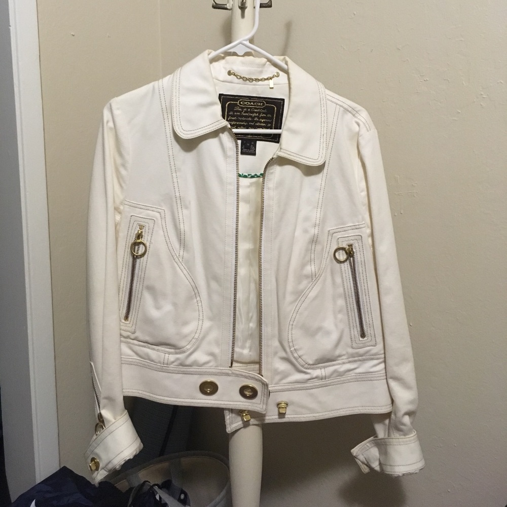 Coach Moto Jacket - White & Gold