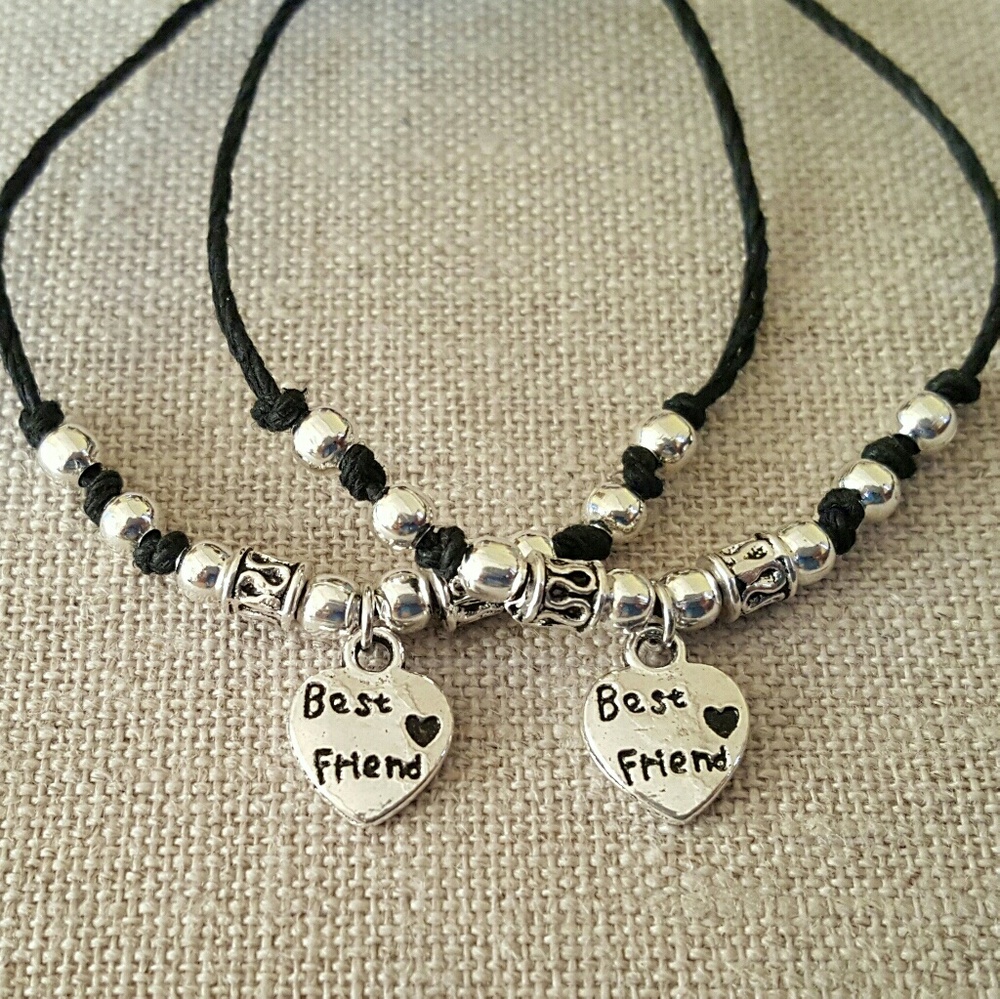 2pc Heart Best Friend Black Hemp Bracelets