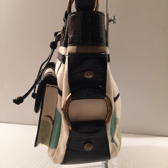 Kate Landry Green Brown Circles Canvas Handbag - Picture 4 of 8