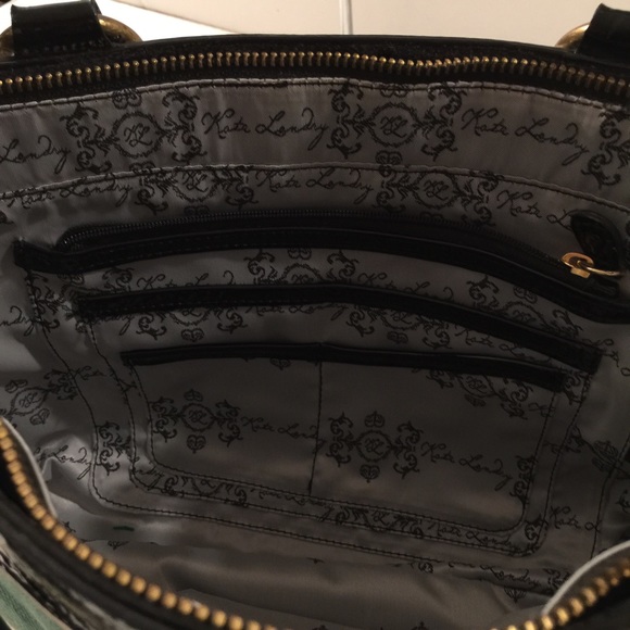 Kate Landry Green Brown Circles Canvas Handbag - Picture 6 of 8