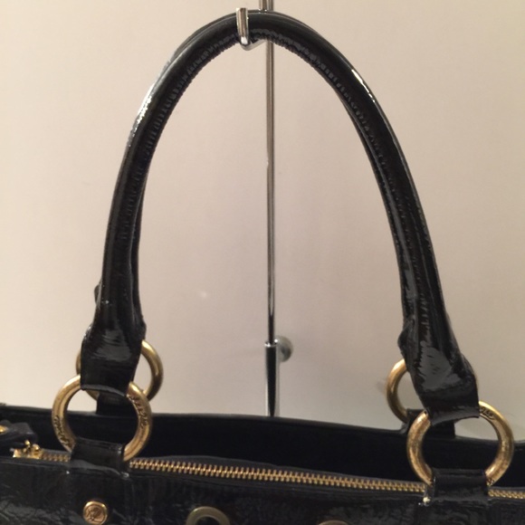 Kate Landry Green Brown Circles Canvas Handbag - Picture 7 of 8