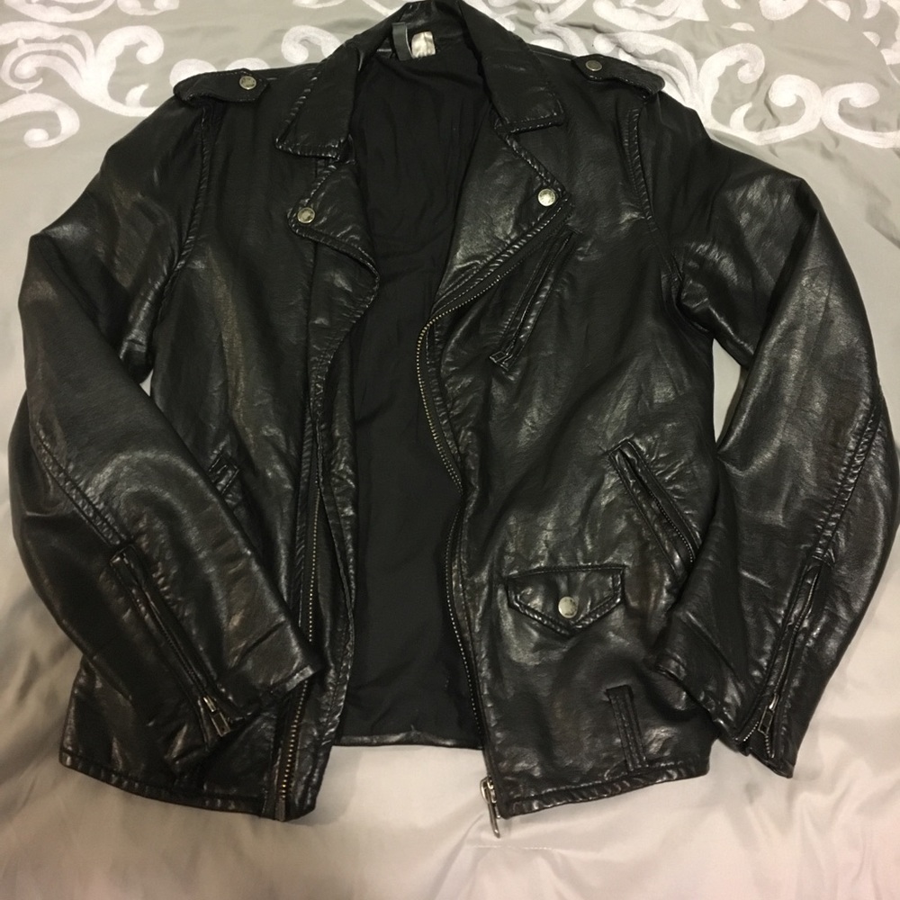 H&M faux leather motto jacket