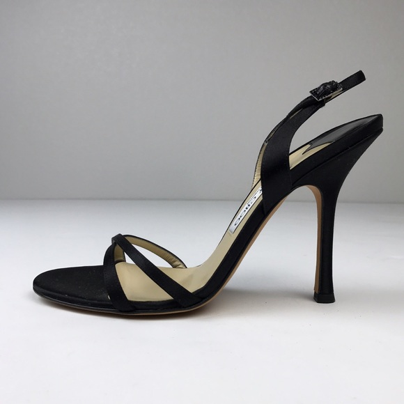 Black satin Jimmy Choo slingback sandals - Picture 2 of 8
