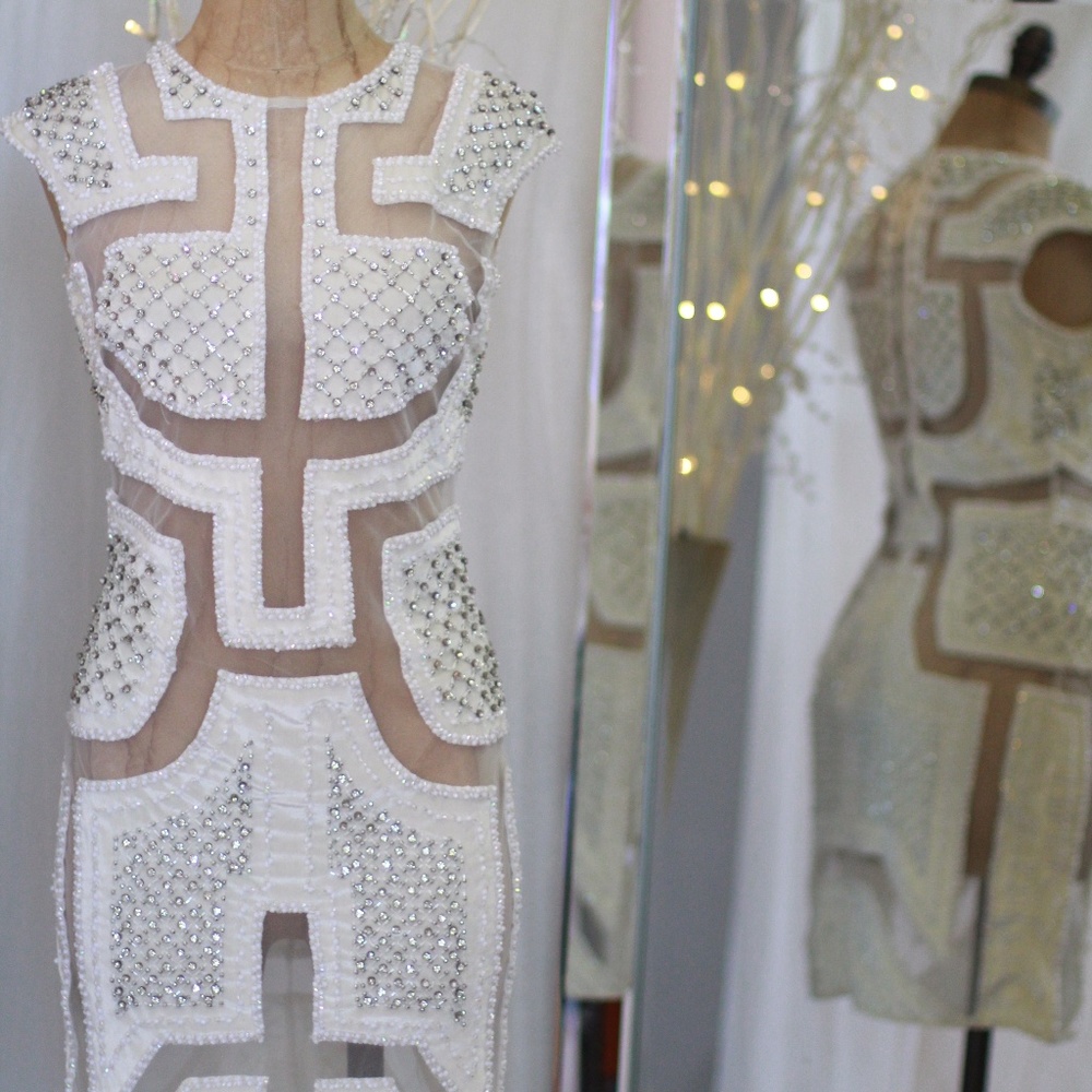 White crystal mesh dress