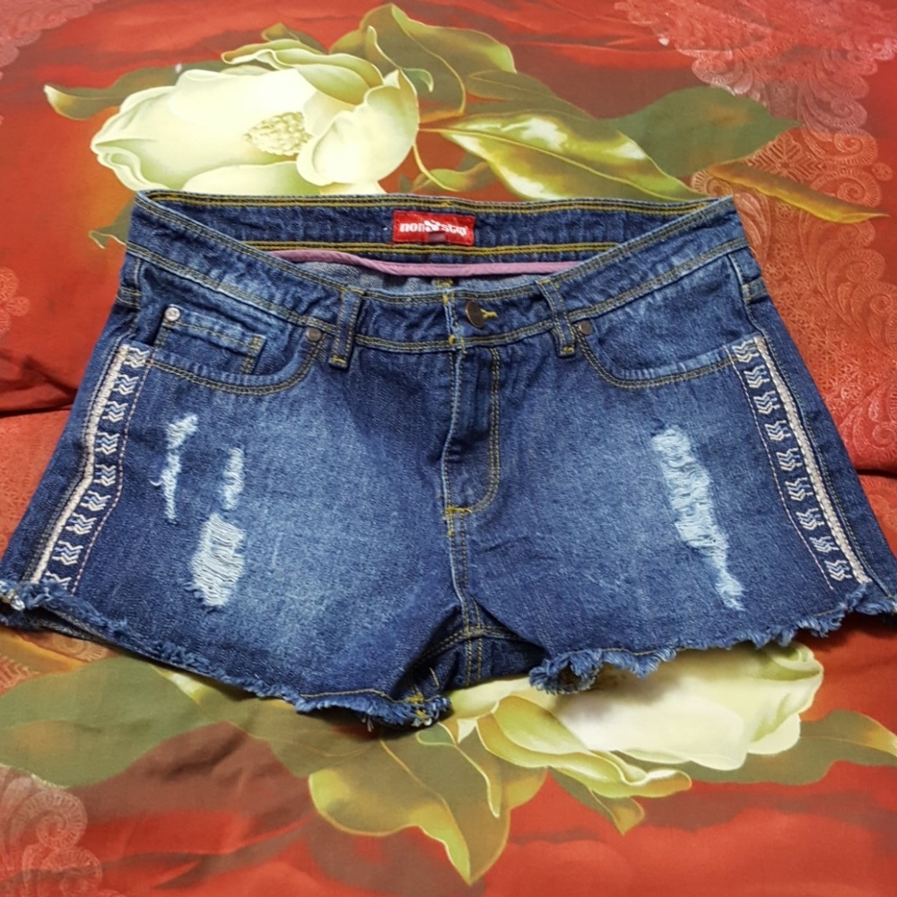 Blue ripped jeans shorts