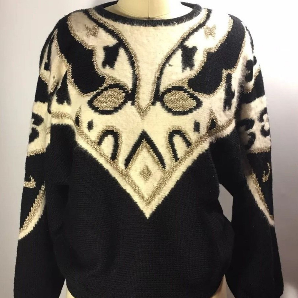 Vintage Sweater Chrysantheme Butterfly 80's Glam